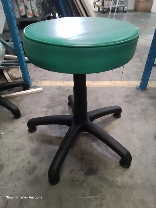 SIX HEIGHT ADJUSTABLE EXAMINATION STOOLS GREEN PU SEAT PADS