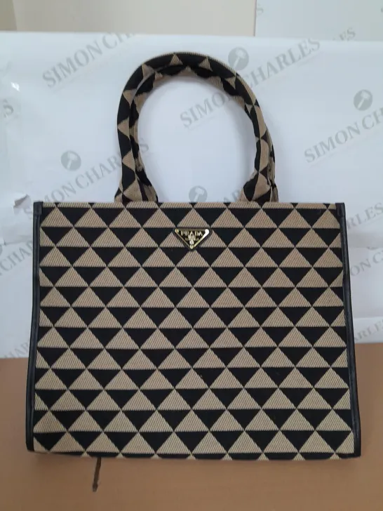 PRADA SMALL SYMBOLE TRIANGOLO TOTE BAG IN BEIGE & BLACK