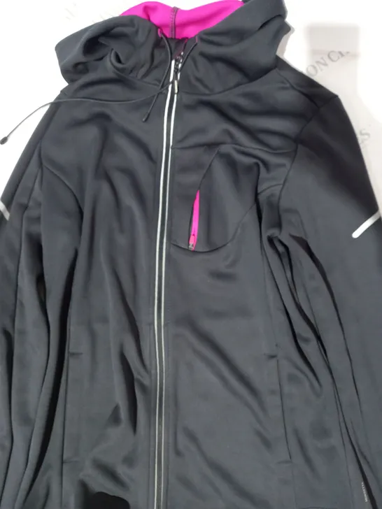 MONDETTA HOODED JACKET IN BLACK/MAGENTA SIZE 7