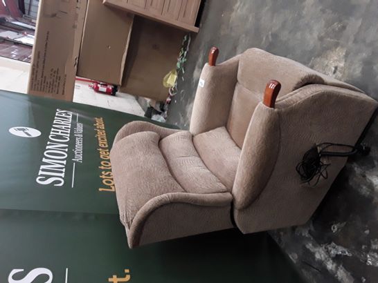 QUALITY  BROWN FABRIC POWER RECLINING ARMCHAIR 