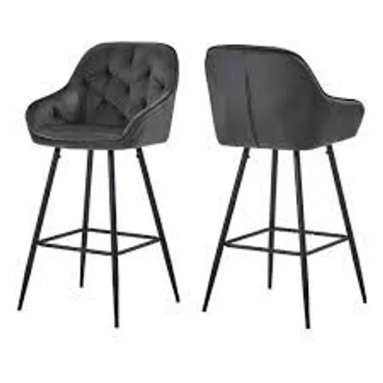 BOXED CLIPOP HIGH VELVET BAR STOOLS WITH METAL BASE AND FOOTREST PACK OF 2 GRAY