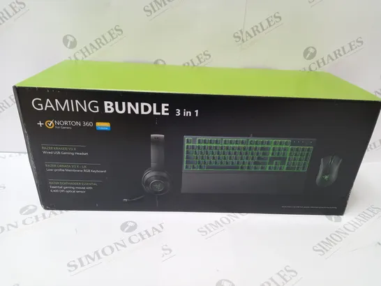 BRAMD NEW BOXED RAZER GAMING BUNDLE 3 IN 1 TO INCLUDE USB GAMING HEADSET, MEMBRANE RGB KEYBOARD AND ESSENTIAL GAMING MOUSE