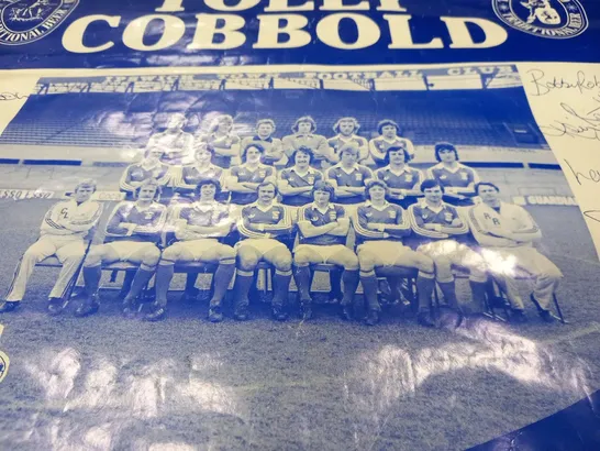 IPSWICH TOWN FC TOLLY COBBOLD CHEERS TO THE SUPER BLUES WE'RE ON THE WEMBLEY TRAIL WITH TOLLY ALE SIGNED POSTER