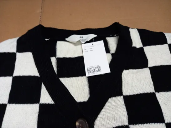 H&M BLACK & WHITE CHECK CARDIGAN - 14Y+