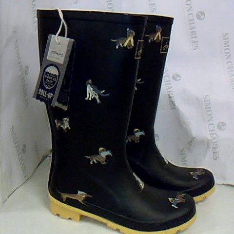 JOULES ROLL UP WELLIES 'BLACK DOG' SIZE 5