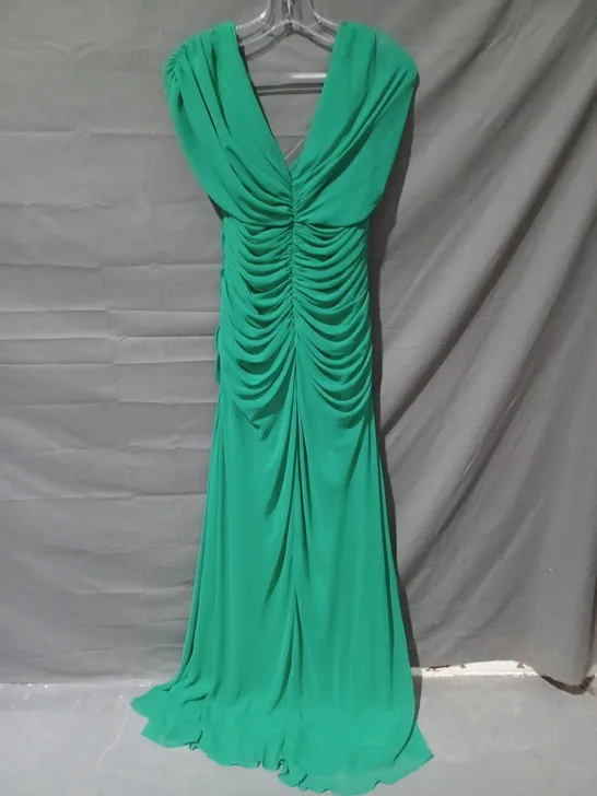 VIVIAN DIAMOND DESSY COLLECTION RUCHED BACK ZIP DRESS IN GREEN (UK6652) - SIZE 14