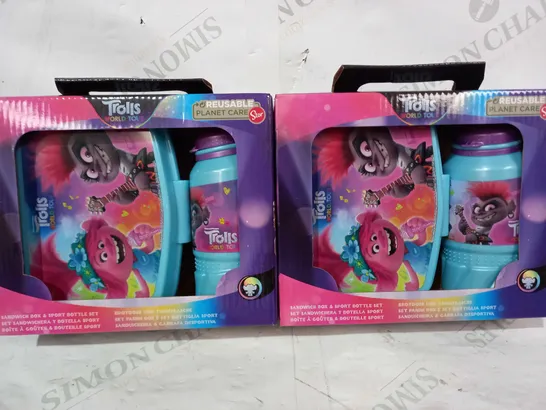 BOX OF 2 DREAMWORKS TROLLS WORLD TOUR SANDWICH BOX & SPORT BOTTLE SETS