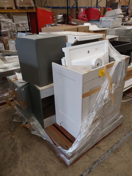 PALLET OF ASSORTED BATHROOM VANITY UNITS AND SINK BASINS 