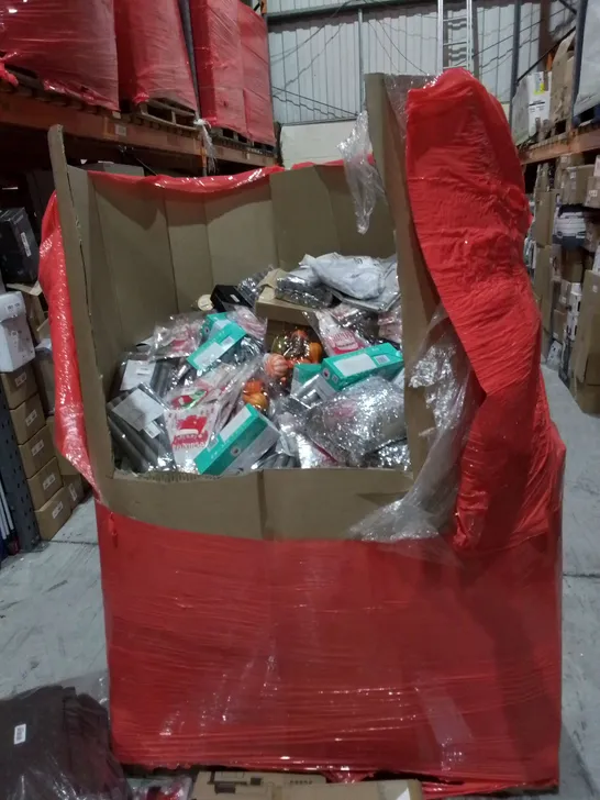 PALLET OF ASSORTED ITEMS TL INCLUDE: METAL SHOULDER BUMPS FREE HANGER, VORFREUDE SPRAY MOP, DRAFT STOPPER, LED METAL LIGHT, 3-IN-1 CAR HOLDRR, SOUNDBAR ETC