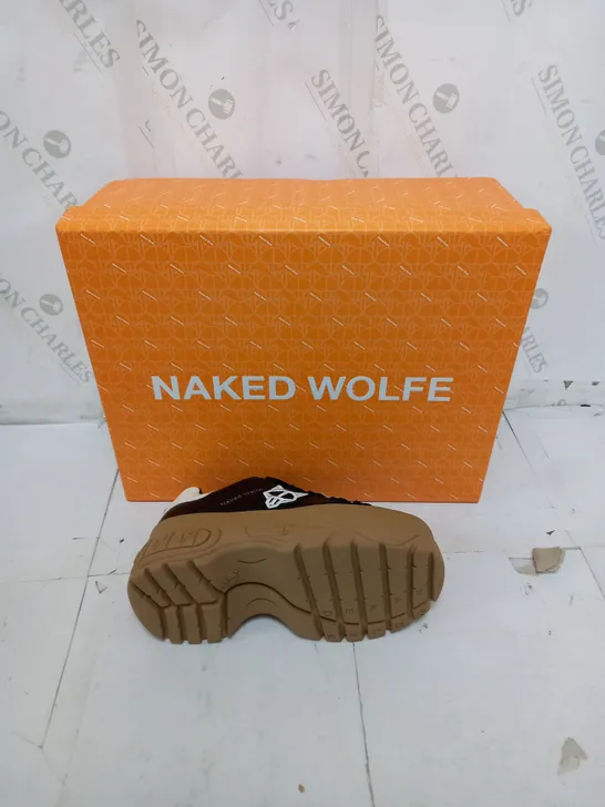 BOXED PAIR OF NAKED WOLFE WARRIOR BLACK RAISED TRAINERS UK 3 