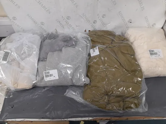 BOX OF APPROXIMATELY 10 ASSORTED BAGGED PIECES OF CLOTHING IN VARIOUS STYLES, SIZES, AND BRANDS 