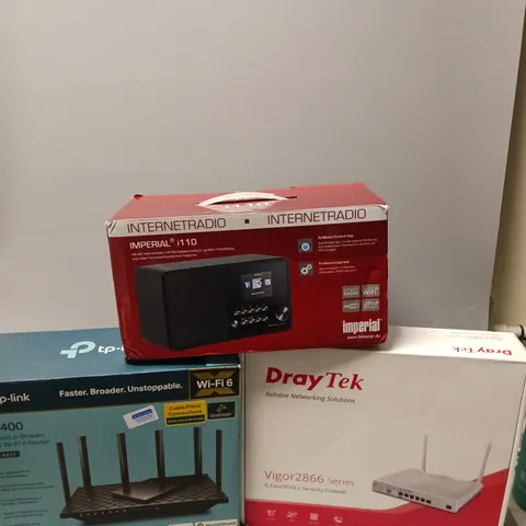 LARGE BOX OF ASSORTED HOME NETWORK PRODUCTS TO INCLUDE IMPERIAL, TP-LINK, AND DRAYTEK ETC. 