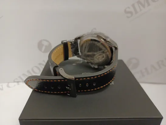 ZIHLMANN & CO TRIPLE DIAL BLACK/ORANGE LEATHER STRAP WATCH