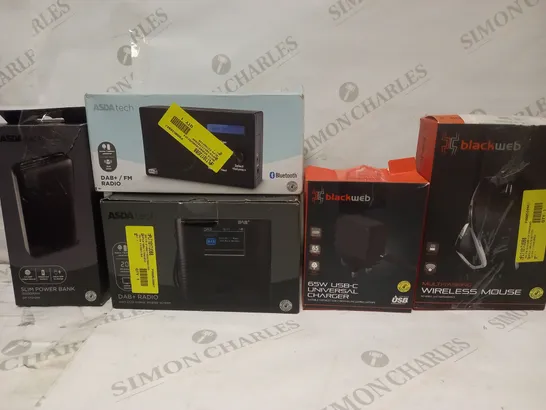 LOT TO CONTAIN 5 X ASSORTED ELECTRONIC & TECH PRODUCTS, INCLUDES POWER BANK, RADIO, CHARGER, WIRELESS MOUSE ETC 