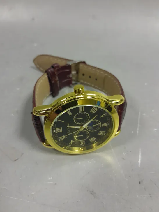 MENS LA BANUS WATCH – GOLD COLOUR CASE – LEATHER STRAP