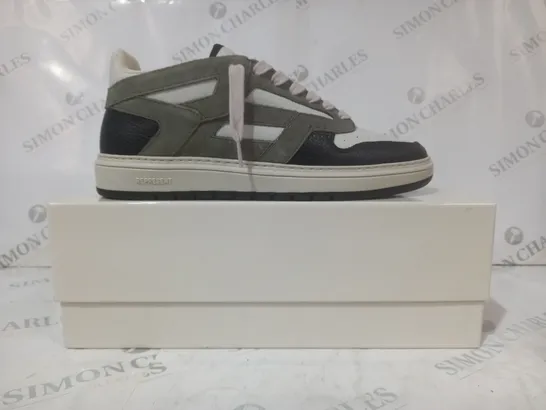 BOXED PAIR OF REPRESENT SHOES IN OLIVE/WHITE/BLACK UK SIZE 9