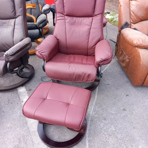 DESIGNER SANTIAGO BURGUNDY SWIVEL CHAIR WITH FOOTSTOOL