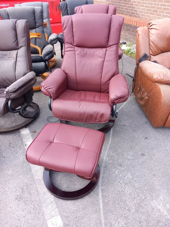 DESIGNER SANTIAGO BURGUNDY SWIVEL CHAIR WITH FOOTSTOOL