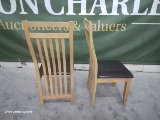 PAIR BALI OAK DINING CHAIRS BROWN SEAT PADS 