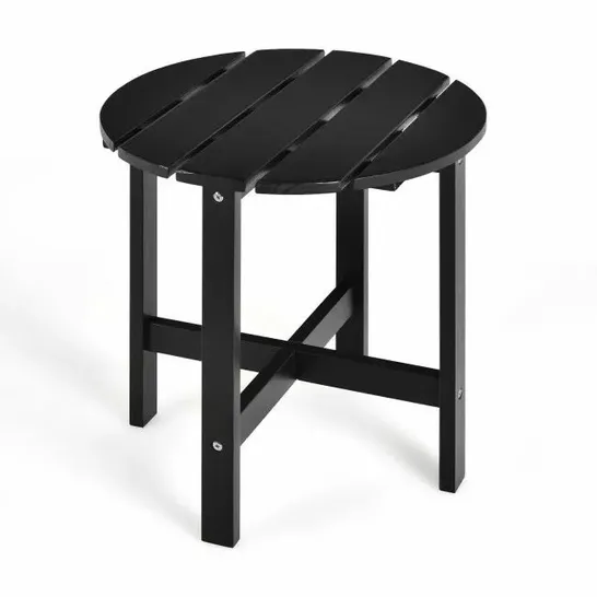 BOXED COSTWAY 18" PATIO ROUND SIDE WOODEN SLAT END COFFEE TABLE FOR GARDEN - BLACK