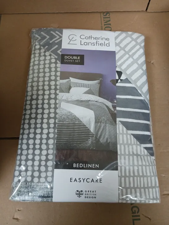 CATHERINE LANSFIELD LARSSON GEO DUVET COVER SET - GREY - DOUBLE