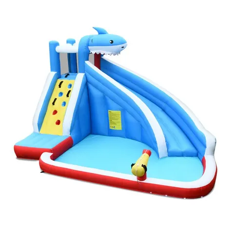 BOXED COSTWAY INFLATABLE SHARK BOUNCE HOUSE WITH WATER SLIDE AND CLIMBING WALL WITHOUT BLOWER