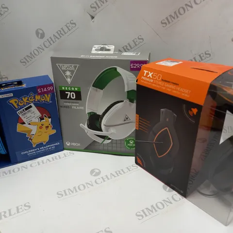 APPROXIMATELY 8 ASSORTED BOXED HEADSETS TO INCLUDE TURTLE BEACH, POKEMON, TX50, ETC