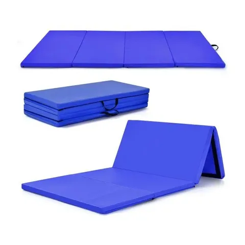 BOXED COSTWAY FOLDABLE NAVY BLUE GYMNASTICS MAT WITH CARRY HANDLES