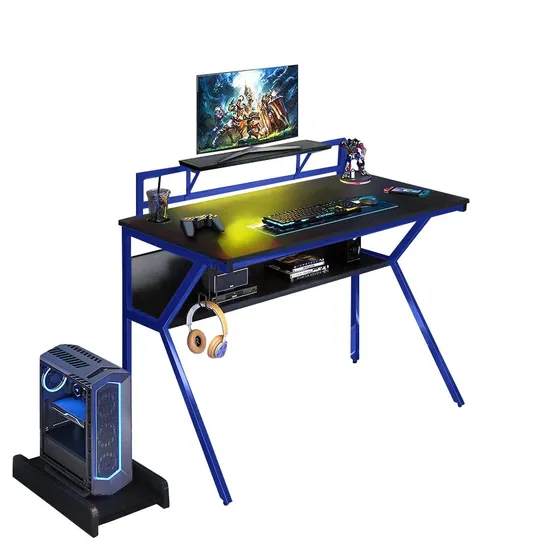 BOXED NEO ERGONOMIC COMPUTER GAMING DESK BLUE