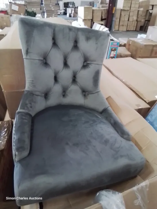 BOXED PAIR OF VERONA UPHOLSTERED DINING CHAIRS GREY VELVET