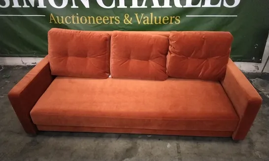 QUALITY DESIGNER LOUNGE CO VINTAGE SOFABED IN RUSTY ORANGE PLUSH FABRIC