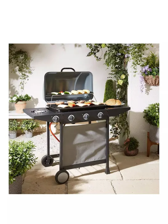 BOXED 3-BURNER GAS BBQ WITH SIDE BURNER RRP £149.99