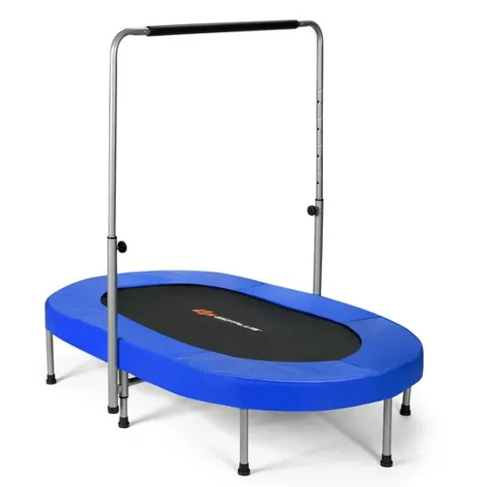 BOXED GOPLUS 50'' TRAMPOLINE FOR 2 PEOPLE FOLDABLE REBOUNCER W/ADJUSTABLE HANDRAIL - BLUE