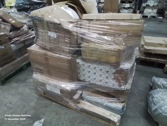 PALLET CONTAINING VARIOUS BOXED FURNITURE PARTS AND OTHER HOUSEHOLD ITEMS ETC.