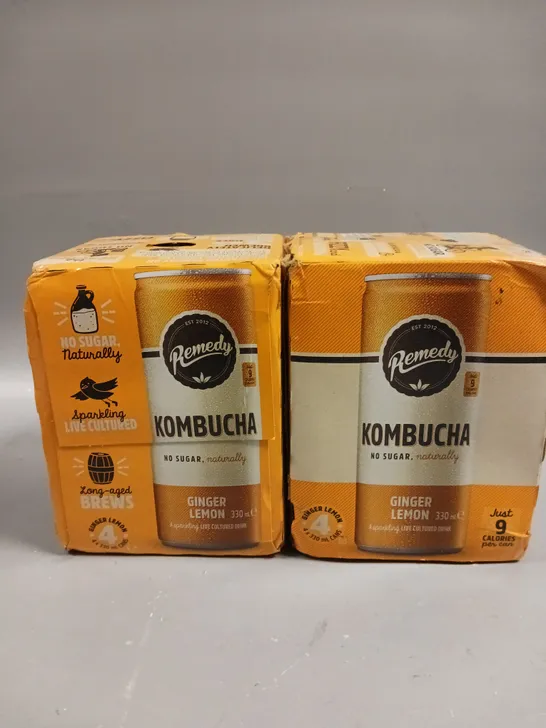 8 X BOXED REMEDY KOMBUCHA LIVE CULTURED DRINKS - GINGER LEMON 8 X 330ML 