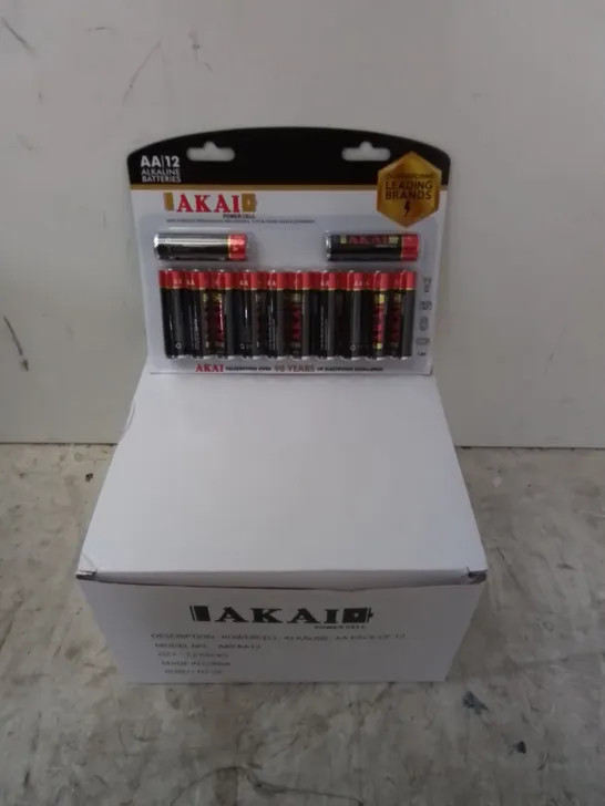 AS NEW BOXED SET CONTAINING APPROX. 48 PACKS OF AKAI AA BATTERIES, 12 BATTERIES PER PACK 