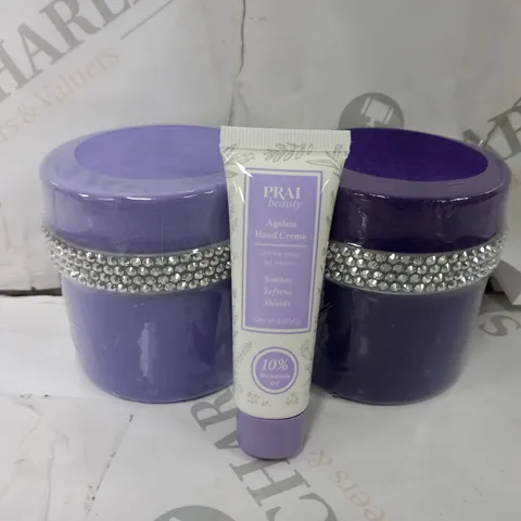 BOXED PRAI AGELESS SET TO INCLUDE - PRAI THROAT & DECOLLETAGE CREME - PRAI THROAT & DECOLLETAGE NIGHT CREME - PRAI AGELESS HAND CREME 