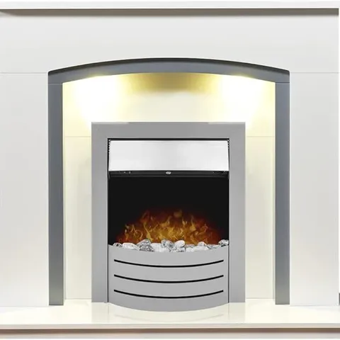 BOXED TUSCANY WHITE & GREY FIREPLACE WITH DOWNLIGHTS (1 BOX)