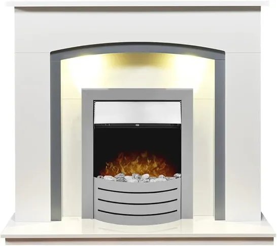 BOXED TUSCANY WHITE & GREY FIREPLACE WITH DOWNLIGHTS (1 BOX) RRP £529.99