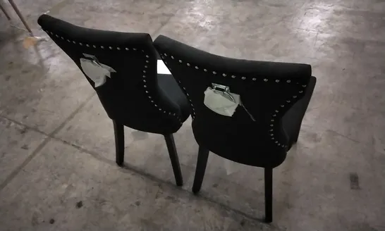 PAIR OF KENSINGTON BLACK VELVET BUTTON BACK DINING CHAIRS WITH BLACK LEGS