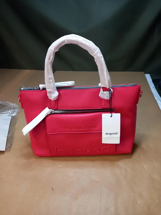 DESIGUAL SHOPPER PADUA EMBOSSED HALF LOGO BAG - RED