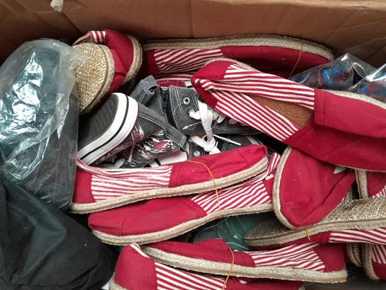 BOX OF APPROXIMATELY 20 ASSORTED FASHION ITEMS TO INCLUDE DESIGNER SHOES, ETC