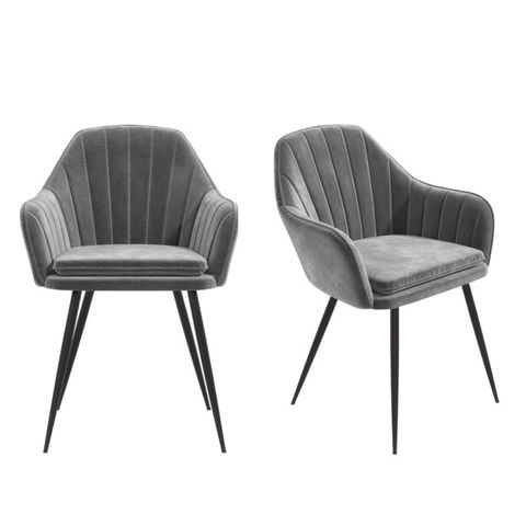 BOXED LOGAN PAIR OF GREY VELVET DINING CHAIRS WITH BLACK LEGS 