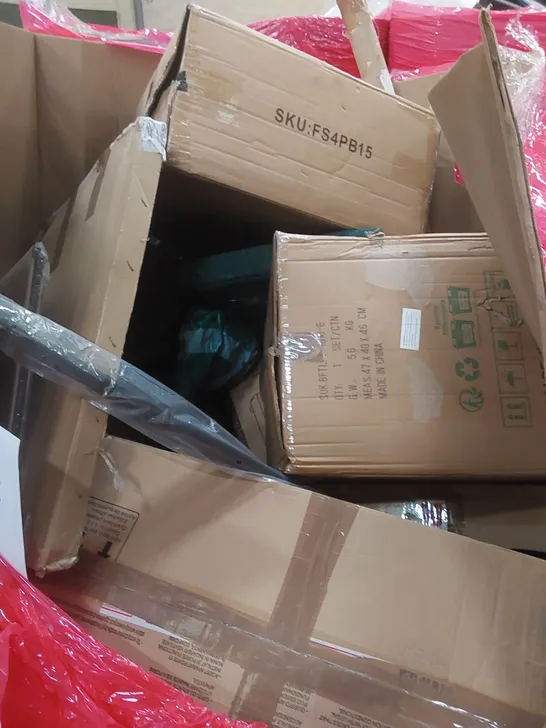 PALLET OF ASSORTED HOUSEHOLD ITEMS AND CONSUMER PRODUCTS TO INCLUDE; AIR FRYER, BABY PLAYPEN, BOXED FURNITURE ETC 