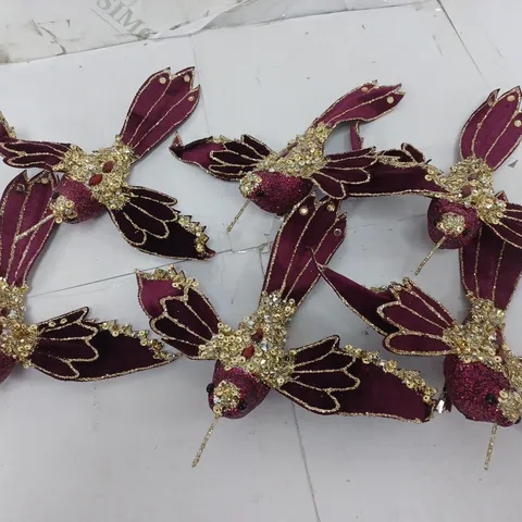 SET OF 6 PURPLE CLIP ON BIRD DECORATIONS