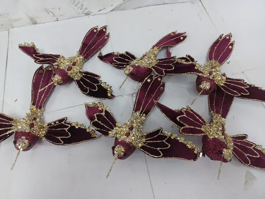 SET OF 6 PURPLE CLIP ON BIRD DECORATIONS