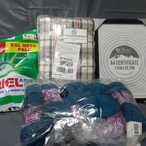 APPROXIMATELY 2015 ASSORTED ITEMS TO INCLUDE A4 FRAMES, DECOEXPRESS STORAGE BAGS, KING COLE SMOOTH DOUBLE KNITTEN STRING, ETC