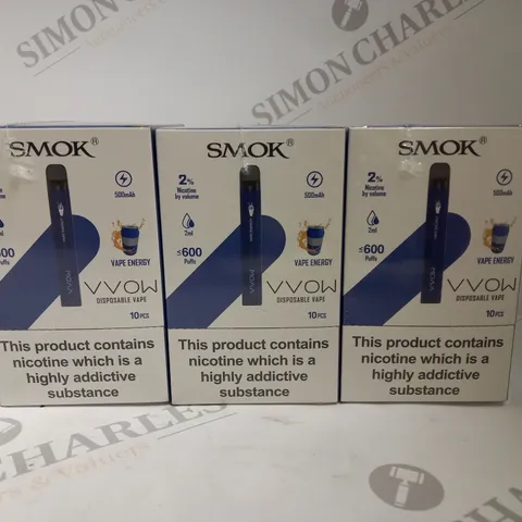 3 X BOXED & SEALED (10 DISPOSABLES PER BOX) SMOK DISPOSABLE VAPES - VAPE ENERGY 