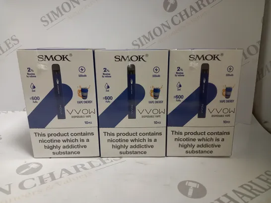 3 X BOXED & SEALED (10 DISPOSABLES PER BOX) SMOK DISPOSABLE VAPES - VAPE ENERGY 