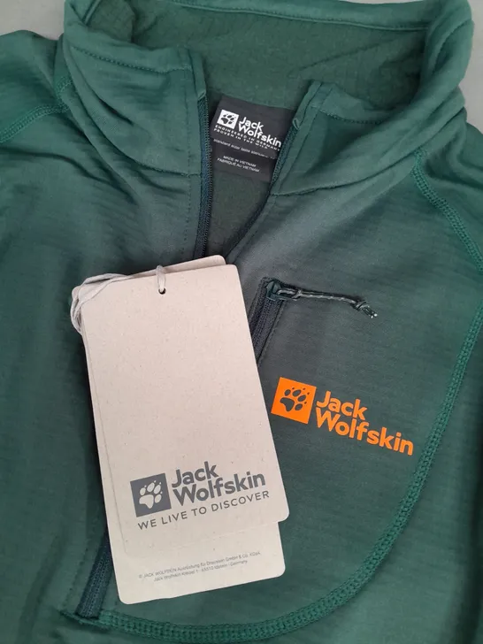 JACK WOLFSKIN QUARTER ZIP FLEECE IN GREEN - UK SMALL 